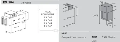 Конвейерные посудомоечные машины Машина посудомоечная Dihr RX 104 DX+DDE+HR10+DR69/ДЕЛЕНИЕ 2 части