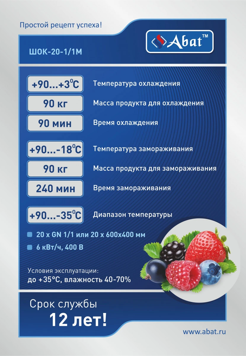 Шкаф шоковой заморозки Abat серии CHEF, ШОК-20-1/1М