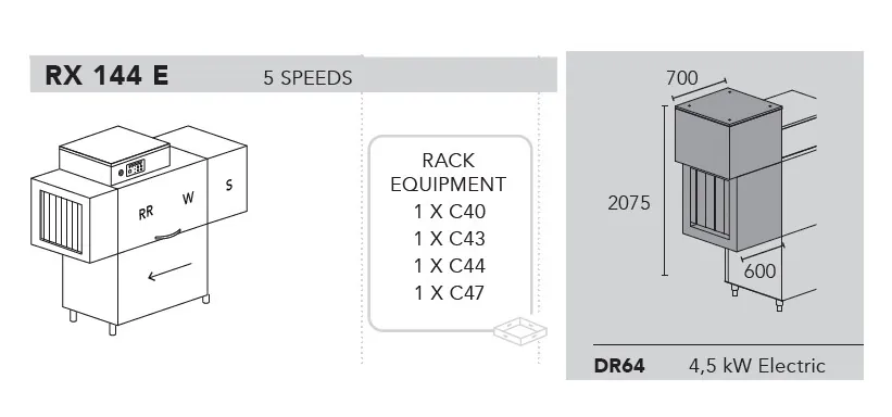 Конвейерные посудомоечные машины МАШИНА ПОСУДОМОЕЧНАЯ DIHR RX 144 DX+DDE+XP+DR64/ДЕЛЕНИЕ 2 ЧАСТИ