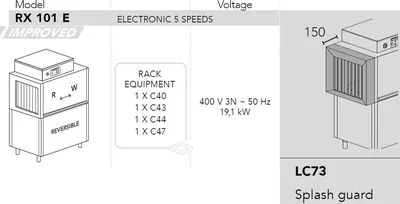 Конвейерные посудомоечные машины МАШИНА ПОСУДОМОЕЧНАЯ DIHR RX 101 E DX+DDE+2LC73