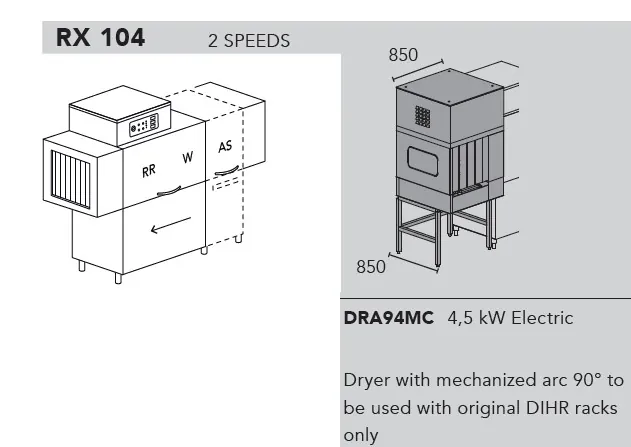 Конвейерные посудомоечные машины МАШИНА ПОСУДОМОЕЧНАЯ DIHR RX 104 SX+DDE+XP+DRA94MC