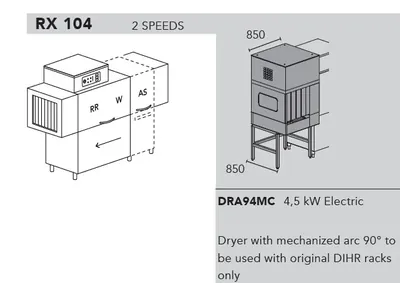 Конвейерные посудомоечные машины МАШИНА ПОСУДОМОЕЧНАЯ DIHR RX 104 SX+DDE+XP+DRA94MC