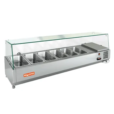 Столы для пиццы и салатов VRX 1500 1/3 витрина охл.настольная, со стеклом, 1500х385х459 мм, HICOLD RUS