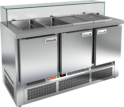 Столы для пиццы и салатов СТОЛ ДЛЯ САЛАТОВ HICOLD SLE3-111GN НИЗКОЕ СТЕКЛО (R290)