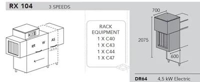 Конвейерные посудомоечные машины МАШИНА ПОСУДОМОЕЧНАЯ DIHR RX 104 DX+XP+DR64