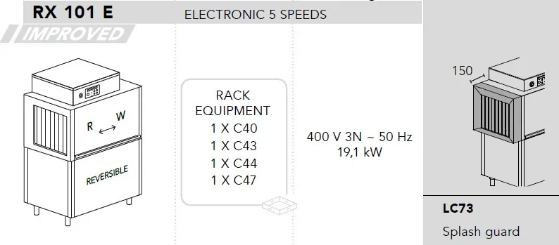 Конвейерные посудомоечные машины МАШИНА ПОСУДОМОЕЧНАЯ DIHR RX 101 E SX+DDE+2LC73