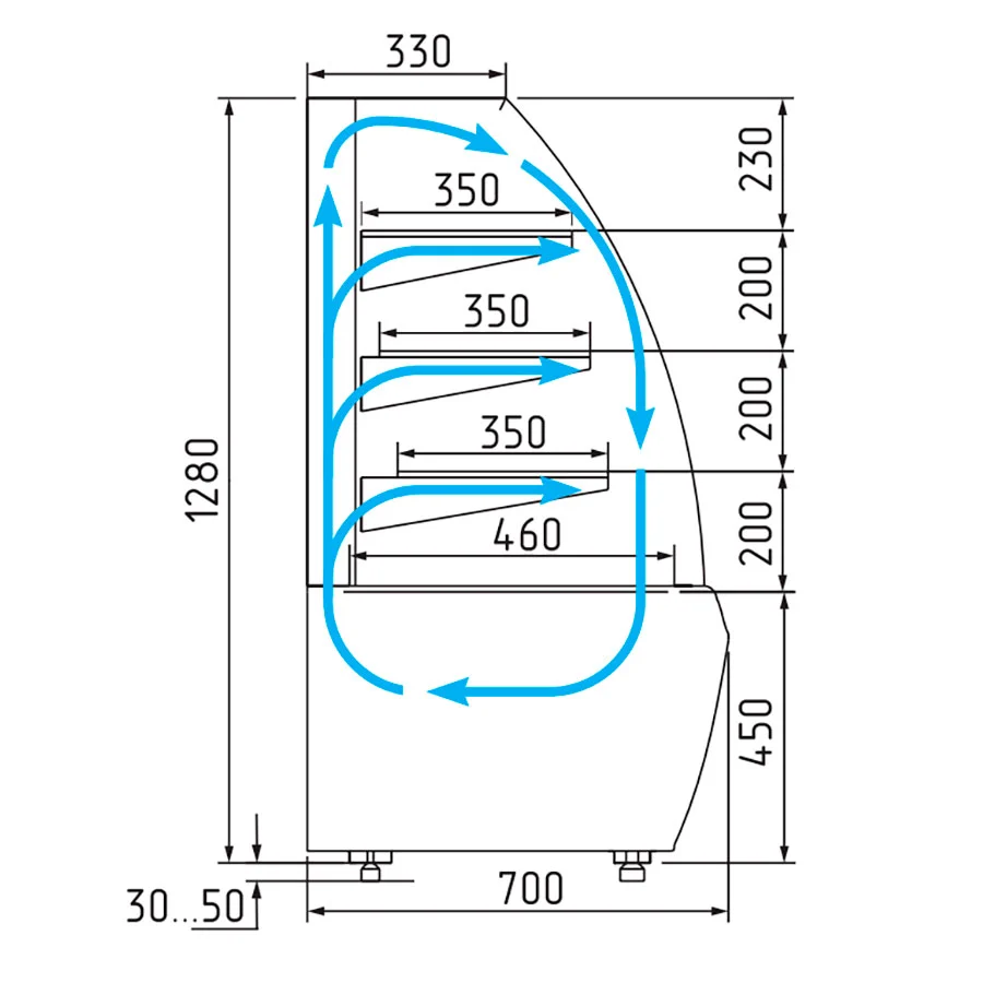 Витрина кондитерская Carboma K70 VV 1,3-1 STANDARD, версия 2.0, 9005, холодильная