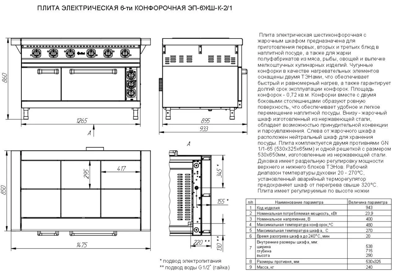 Плита Abat ЭП-6ЖШ-К-2/1, электрическая