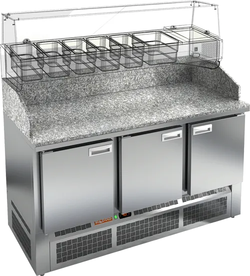 Столы для пиццы и салатов СТОЛ ДЛЯ ПИЦЦЫ HICOLD PZE3-111/GN КАМЕНЬ (R290)