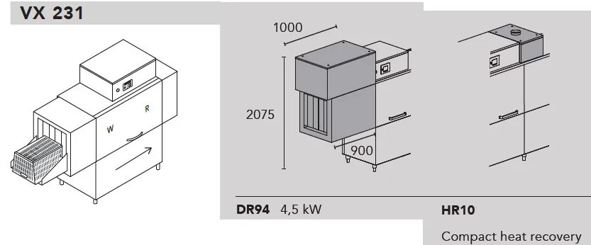Конвейерные посудомоечные машины МАШИНА Д/МОЙКИ ЯЩИКОВ DIHR VX 231 DX+DR94+HR10+DDE