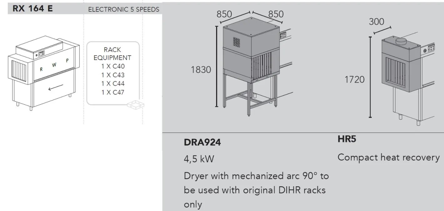 Конвейерные посудомоечные машины МАШИНА ПОСУДОМОЕЧНАЯ DIHR RX 164 E DX+DRA924+HR5+DDE / ДЕЛЕНИЕ 2 ЧАСТИ
