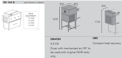 Конвейерные посудомоечные машины МАШИНА ПОСУДОМОЕЧНАЯ DIHR RX 164 E DX+DRA924+HR5+DDE / ДЕЛЕНИЕ 2 ЧАСТИ