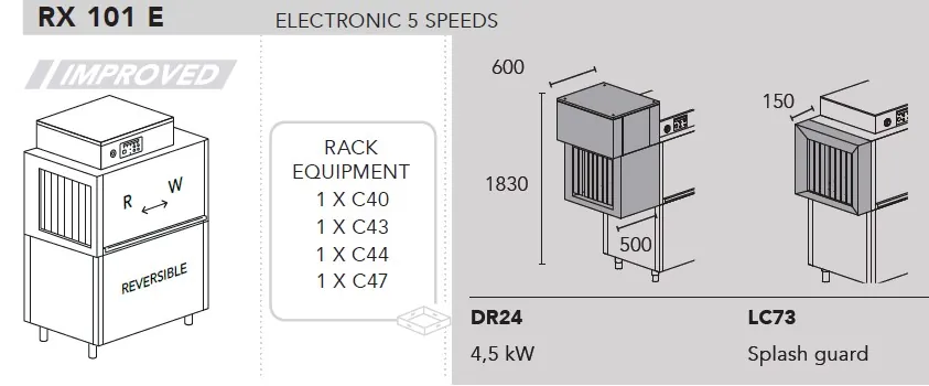 Конвейерные посудомоечные машины МАШИНА ПОСУДОМОЕЧНАЯ DIHR RX 101 E SX+DDE+DR24+LC73+XP