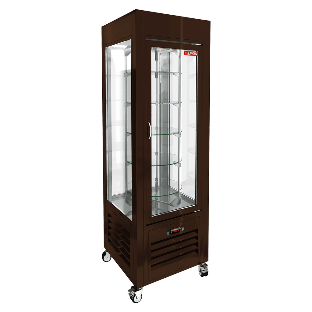 Витрины кондитерские VRC 350 R Brown витрина охл. кондитерская., вращ. полки, на колёсах, коричневая, рамка в тон