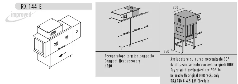 Конвейерные посудомоечные машины МАШИНА ПОСУДОМОЕЧНАЯ DIHR RX 144 E SX+DRIVE+DDE+HR10+DRA94MC/ДЕЛЕНИЕ 3 ЧАСТИ