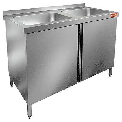 Ванны моечные НСЗ2М-12/7Б стол с ванной  моеч. 2 секц. (500х500х300) закрыт., распаш двери, HICOLD RUS