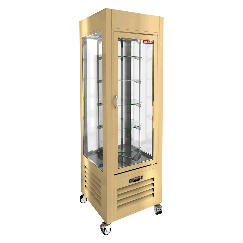 Витрины кондитерские VRC 350 R Beige витрина охл. кондитерская., вращ. полки, на колёсах, бежевая, рамка в тон