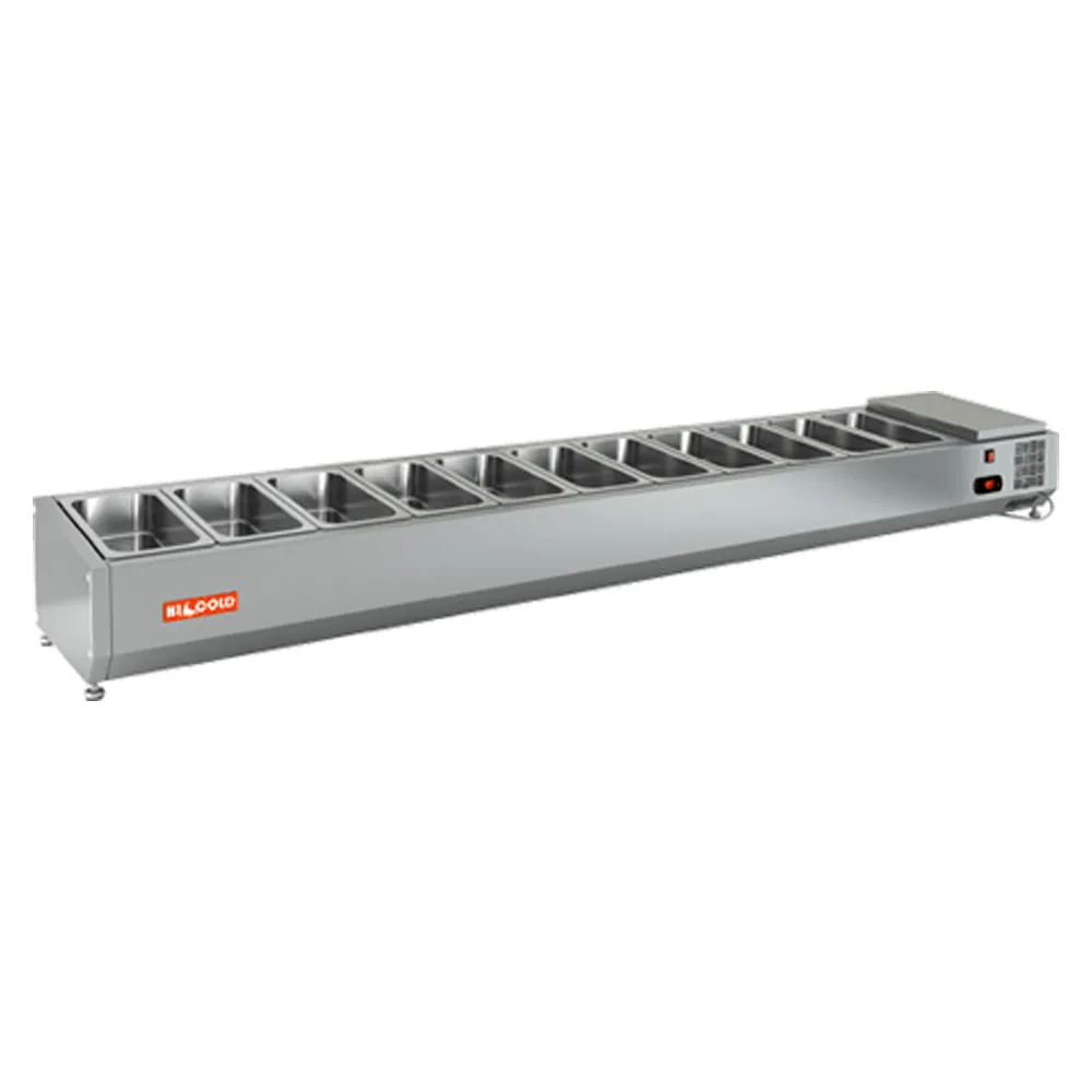 Столы для пиццы и салатов VRTO 2280 1/3 витрина охл. настольная, открытая, 2280х385х248 мм, HICOLD RUS