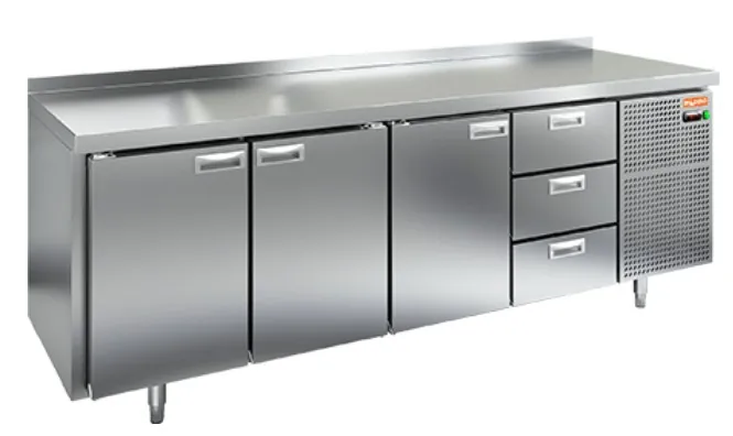 GN 1113/TN стол охл. (-2+10), 3 двери, 3 ящика, 2280х700х850мм, Hicold RUS