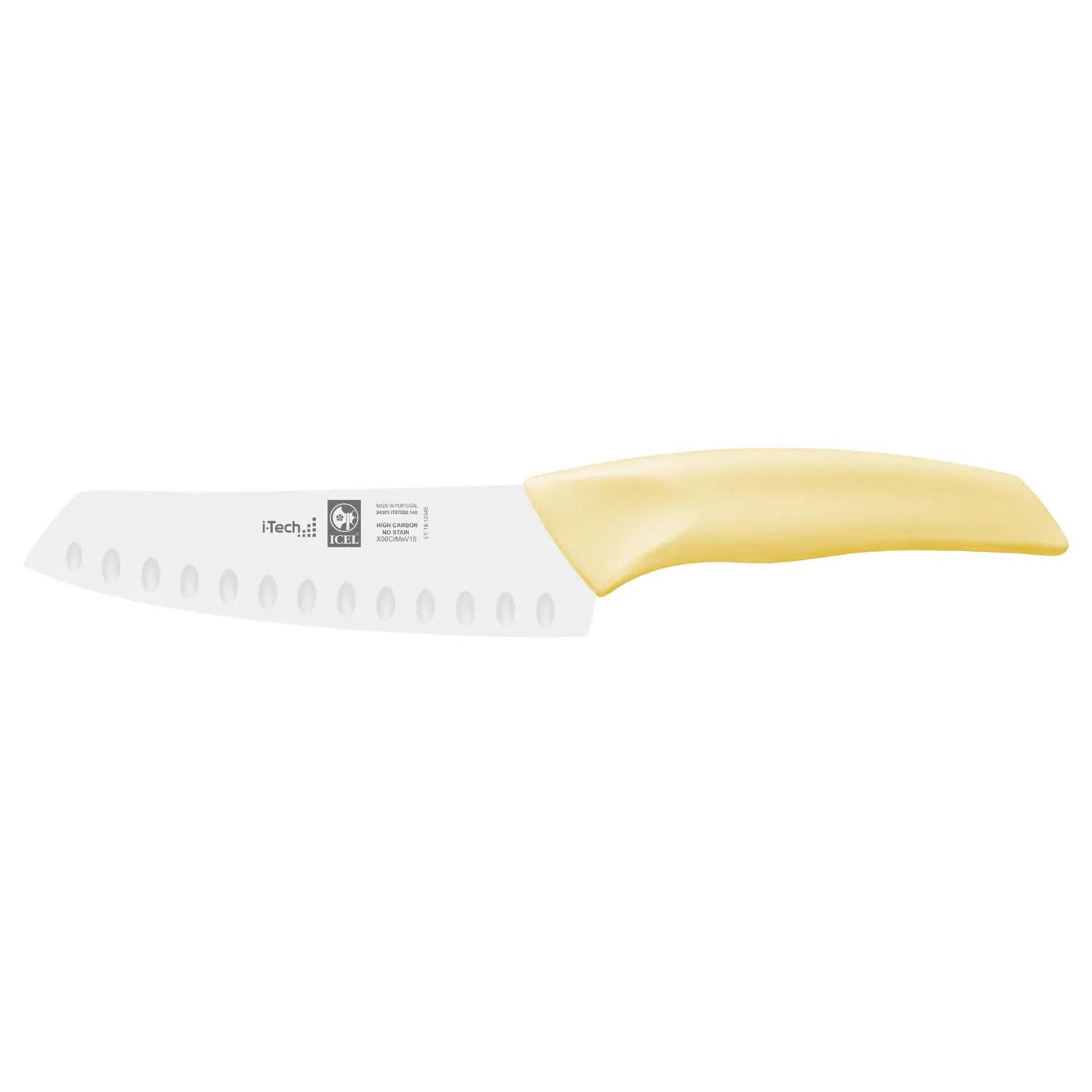 Нож японский Santoku 140/260 мм. с бороздками, желтый I-TECH ICEL