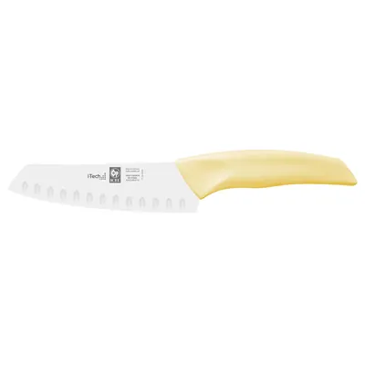 Кухонные ножи и заточка Нож японский Santoku 140/260 мм. с бороздками, желтый I-TECH ICEL