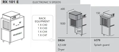 Конвейерные посудомоечные машины МАШИНА ПОСУДОМОЕЧНАЯ DIHR RX 101 E DX+DDE+DR24+LC73