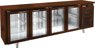 Столы холодильные BNG 1111 HT BAR стол охл. (+2+10), 4 стеклянные двери, 2280х500х830мм, HICOLD RUS