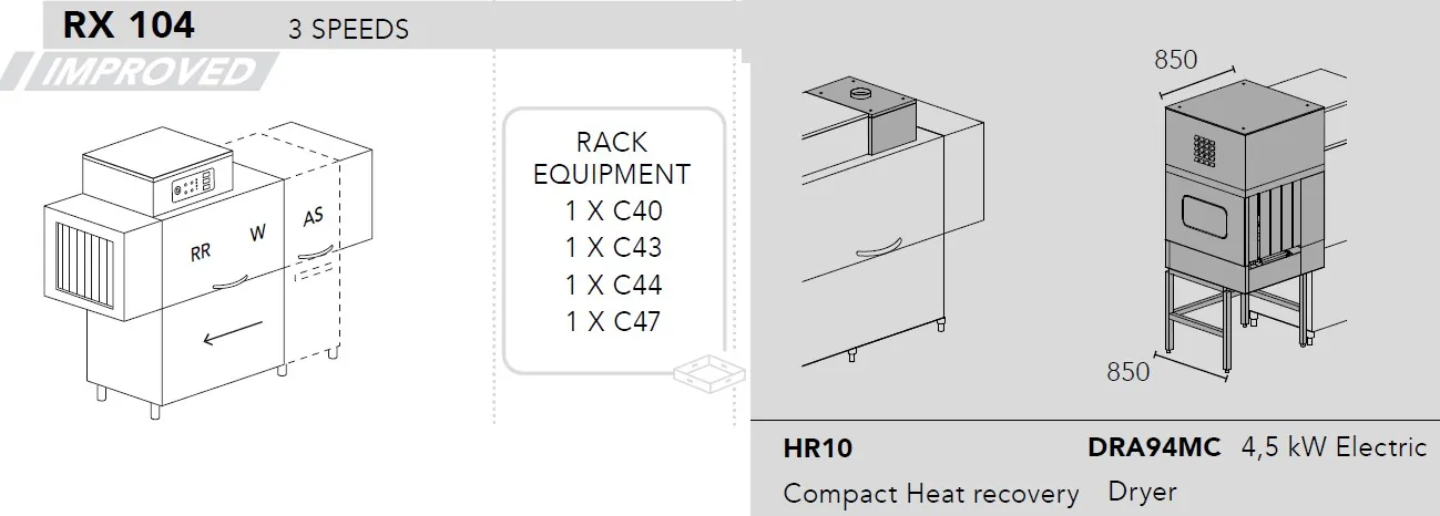 Машина посудомоечная Dihr RX 104 SX+DDE+HR10+DRA94MC