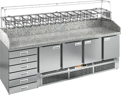 Столы для пиццы и салатов СТОЛ ДЛЯ ПИЦЦЫ HICOLD PZE4-1111/GN КАМЕНЬ (R290)