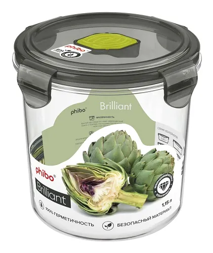 Контейнер для продуктов круглый 1,15 л. d=12,5 см. h=12 см. герметич. с клапаном "Бриллиант"