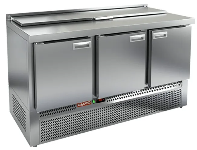 SLE1-111GN (1/3) стол для салатов  охл.(+2+10), 3 двери, 1485х700х850мм, ниж.распол.агрегата