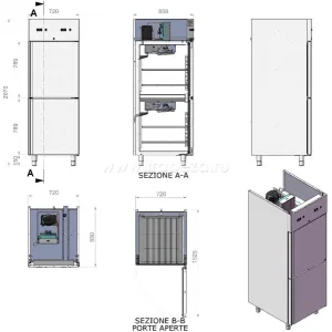 Шкаф комбинированный Studio 54 OAS MT CB 700 H2095 730x875 -2+8/BT SP75 2½P 230/50 R290