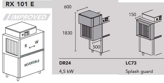 Конвейерные посудомоечные машины МАШИНА ПОСУДОМОЕЧНАЯ DIHR RX 101 E DX+DR24+LC73