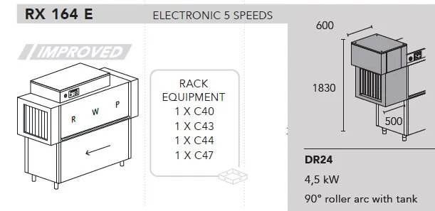 Конвейерные посудомоечные машины МАШИНА ПОСУДОМОЕЧНАЯ DIHR RX 164 E DX+DR24+DDE+XP