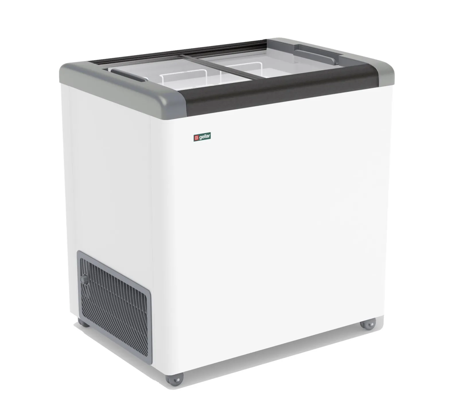 ЛАРЬ МОРОЗИЛЬНЫЙ GELLAR FG 250 С ПРЯМОЕ СТЕКЛО СЕРЫЙ (ПРОПАН)