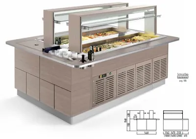 Буфетные станции и салат-бары Стол швед.комб.остров. Enofrigo FAST GOURMET ISOLA DOPPIA BM+RF 2000 венге