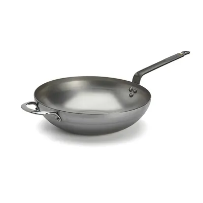 Наплитная посуда Сковорода Wok d=32 см. h=9,2 см. 4,7 л. белая сталь с 2 ручками De Buyer (5617.32)