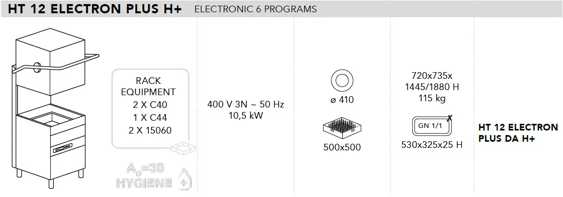 Купольные посудомоечные машины МАШИНА ПОСУДОМОЕЧНАЯ DIHR HT 12 ELETRON PLUS DA H+PS+CONTROL