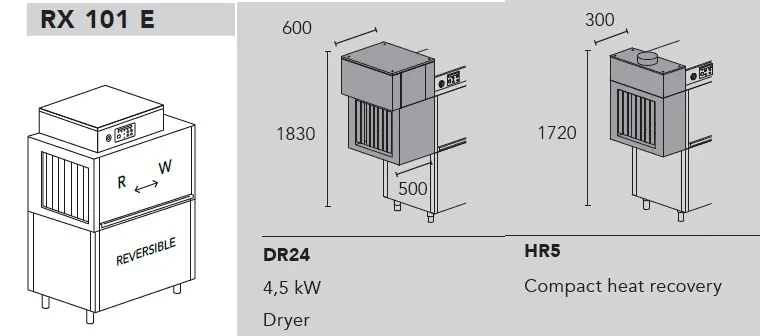 Конвейерные посудомоечные машины МАШИНА ПОСУДОМОЕЧНАЯ DIHR RX 101 E SX+DR24+HR5+DDE/ДЕЛЕНИЕ 2 ЧАСТИ