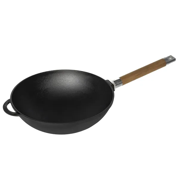 Сковорода Wok d=24 см. h=8,2 см. 2,15 л. чугун со съем дерев. ручкой (индукция)